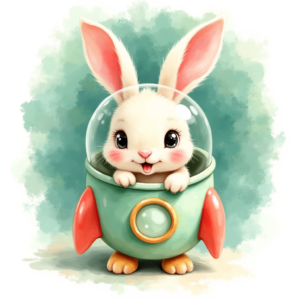 Whimsical Astronaut Bunny Rocket Ship Ten Pack Clip Art