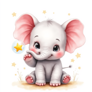 Pastel Baby Elephant Blowing Star Bubbles Ten Pack ClipArt Pack