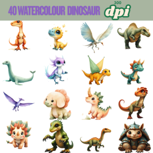 50 Watercolor Dinosaur Clipart PNG – Cute Baby Dinosaur Graphics for Nursery, Baby Shower & Birthday - Image 15